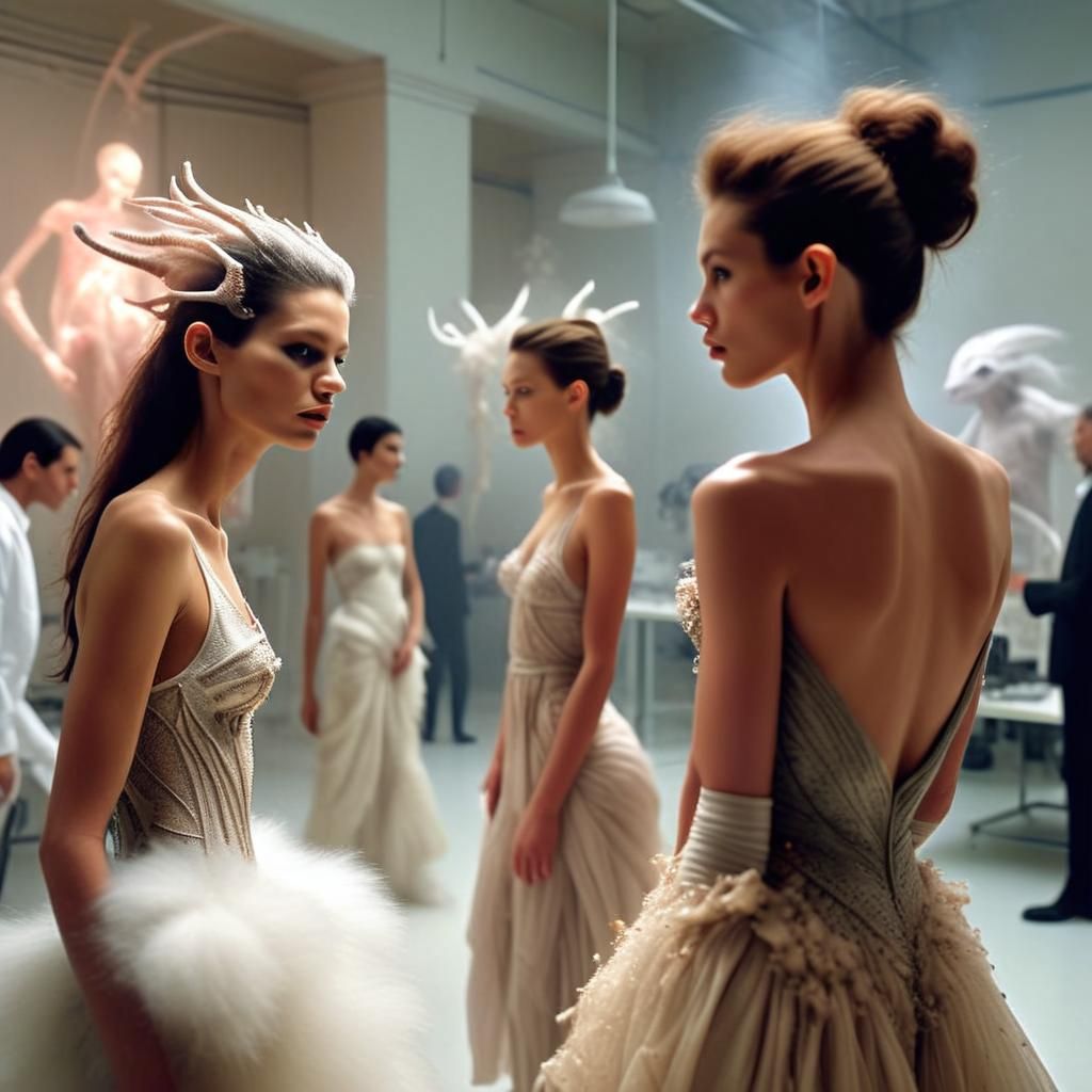 Glowing Creatures Interact in Pristine Lab, Photorealism