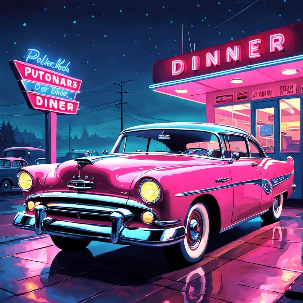 Polka Dot Muscle Car at Retro Diner
