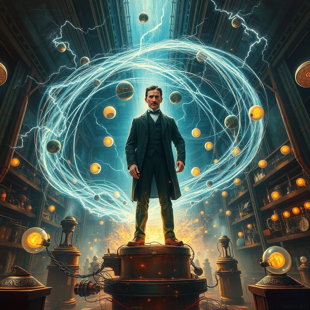 Nikola Tesla in Electric Laboratory: Digital Matte Painting