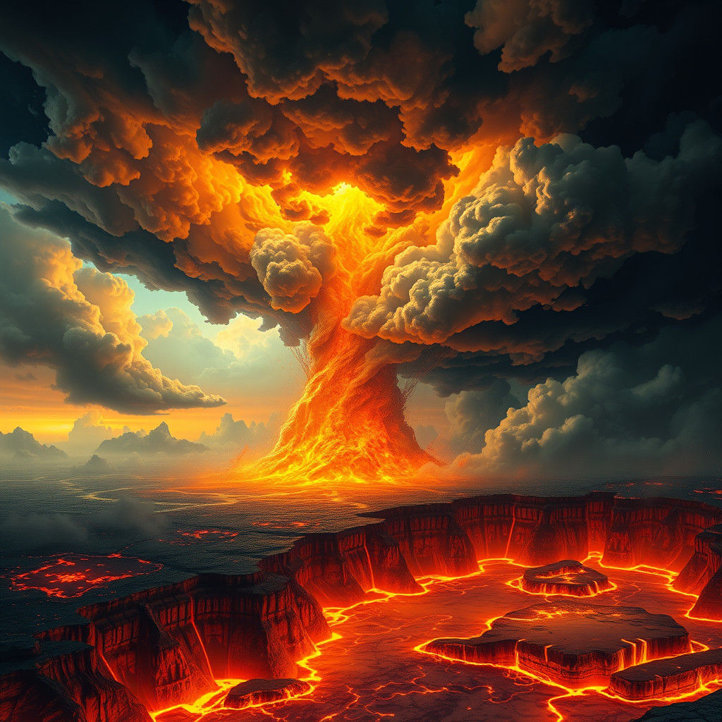 Infernal Fire Tornado Over Lava Lake
