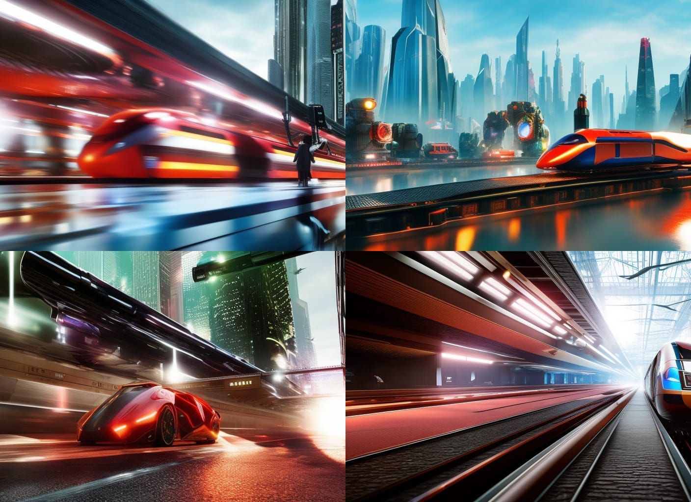 Futuristic Bullet Train in City Station, Digital Art