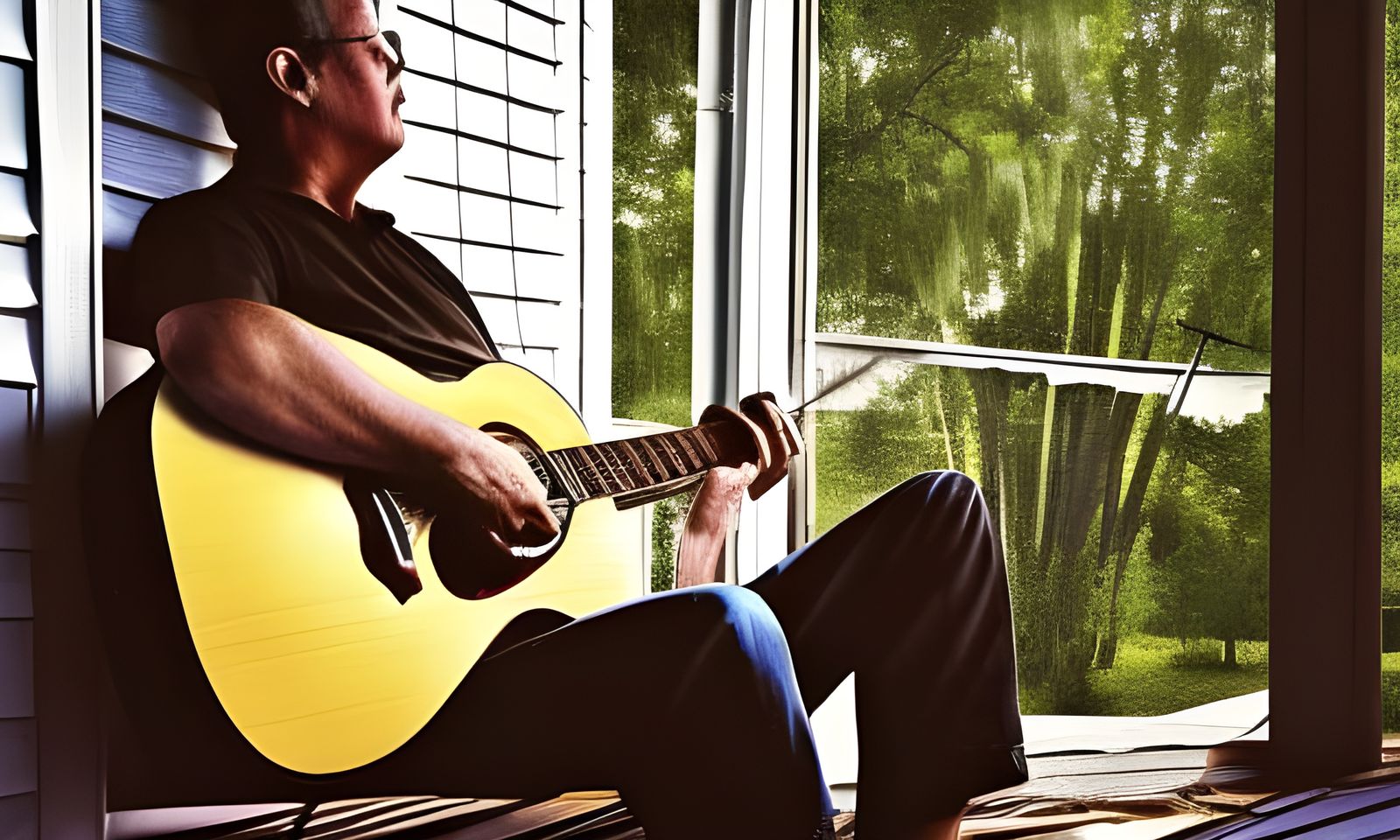 Blues Guitarist on Louisiana Porch in Hyperrealism