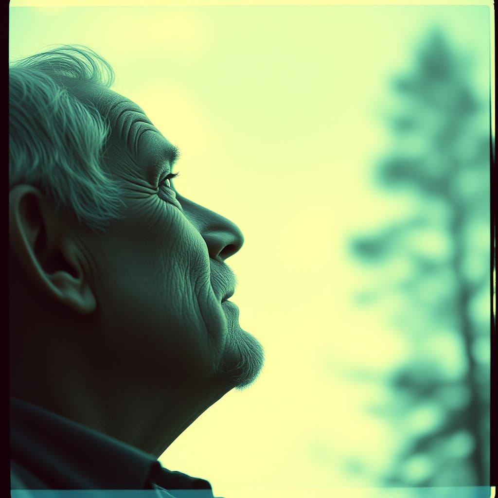 Contemplative Old Man in Retro Black and White