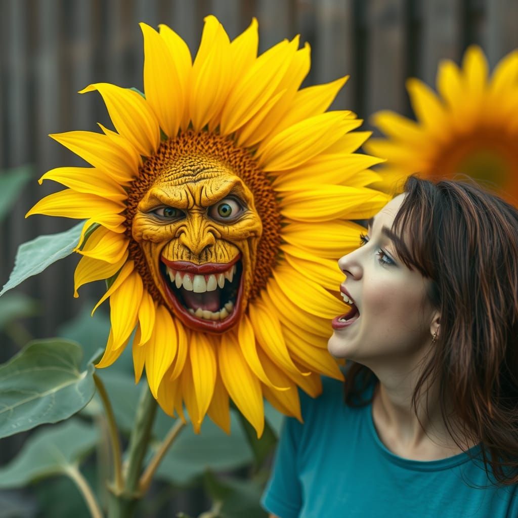 Surreal Sunflower Attack: A Photographic Nightmare