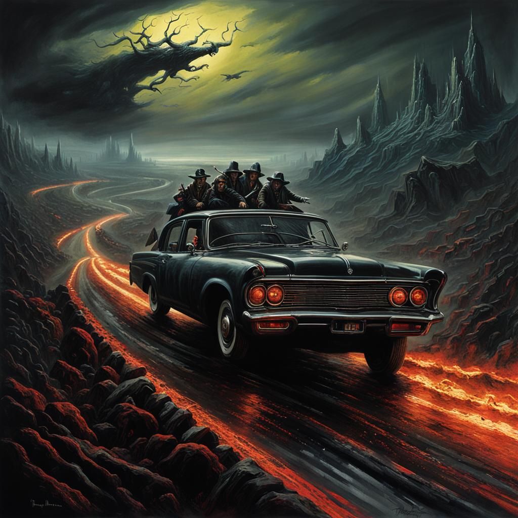 Creepy Highway to Hell in Noir Style