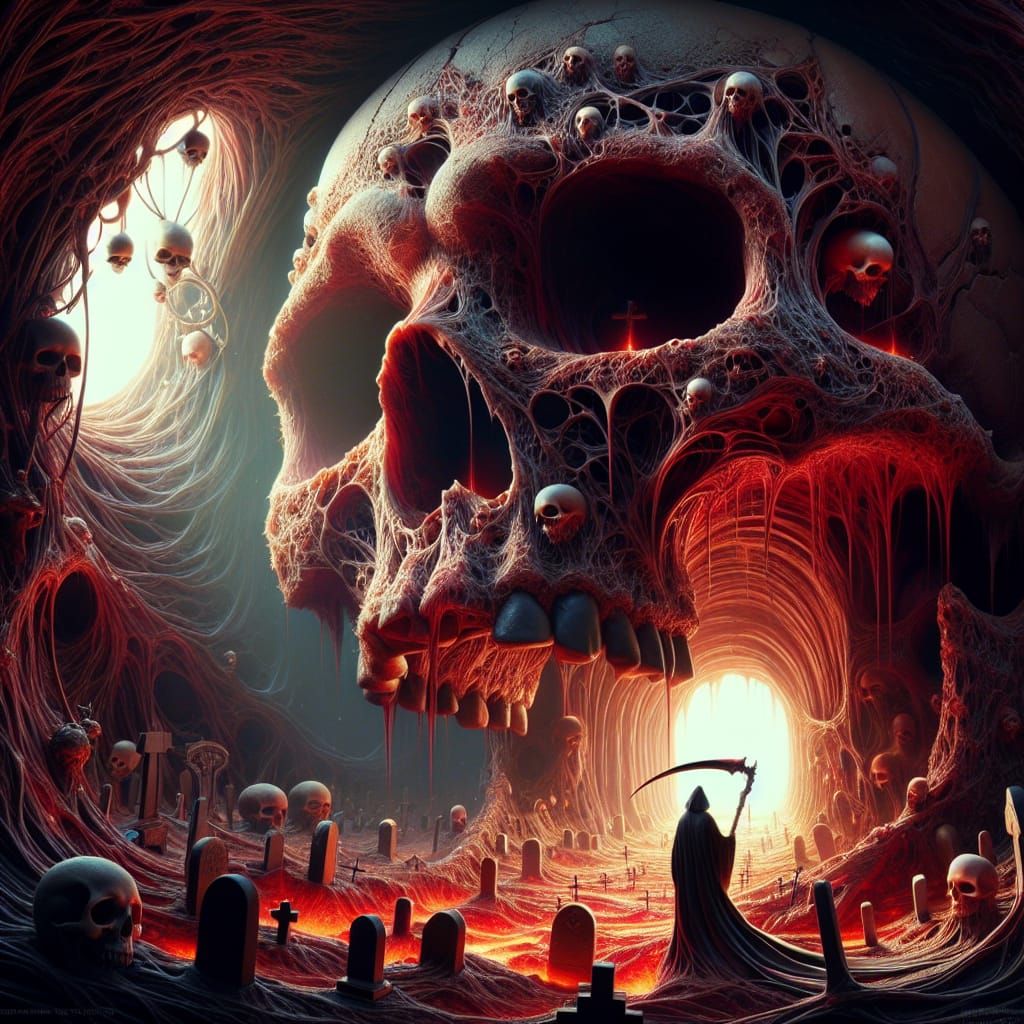 Surreal Skull Graveyard: A Digital Gothic Scene