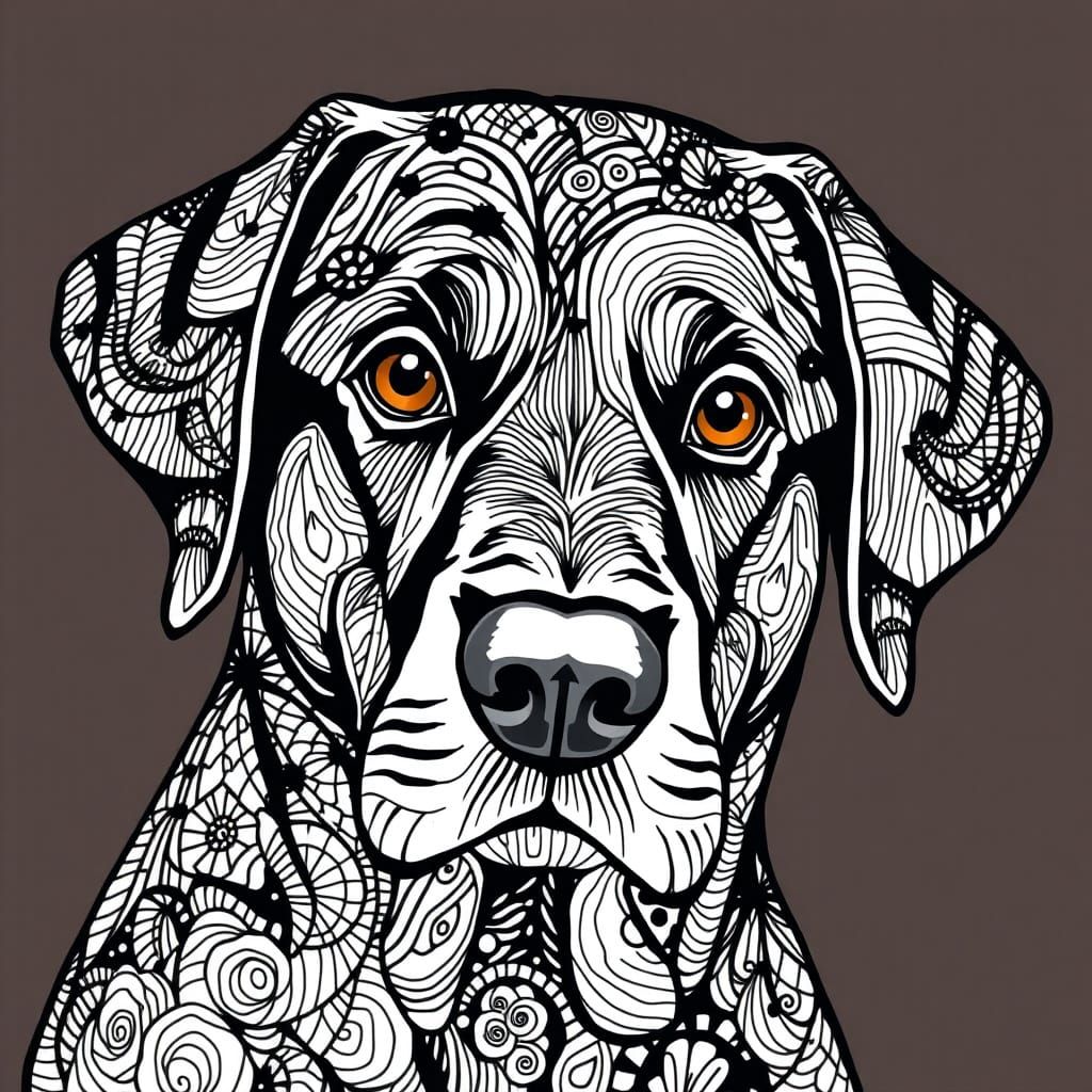 Zentangle Labrador Retriever with Intricate Line Art