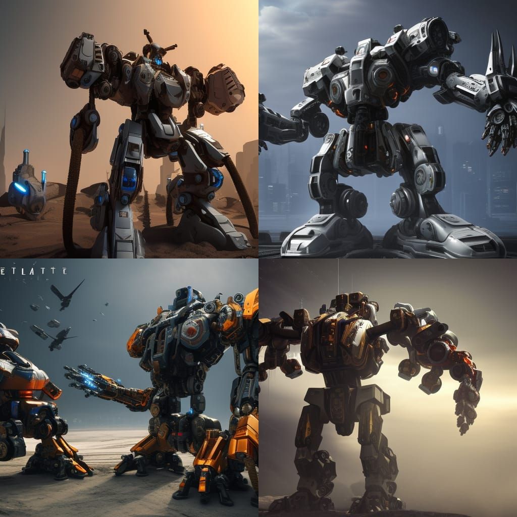 Epic Mech Battle in Futuristic Sci-Fi Landscape