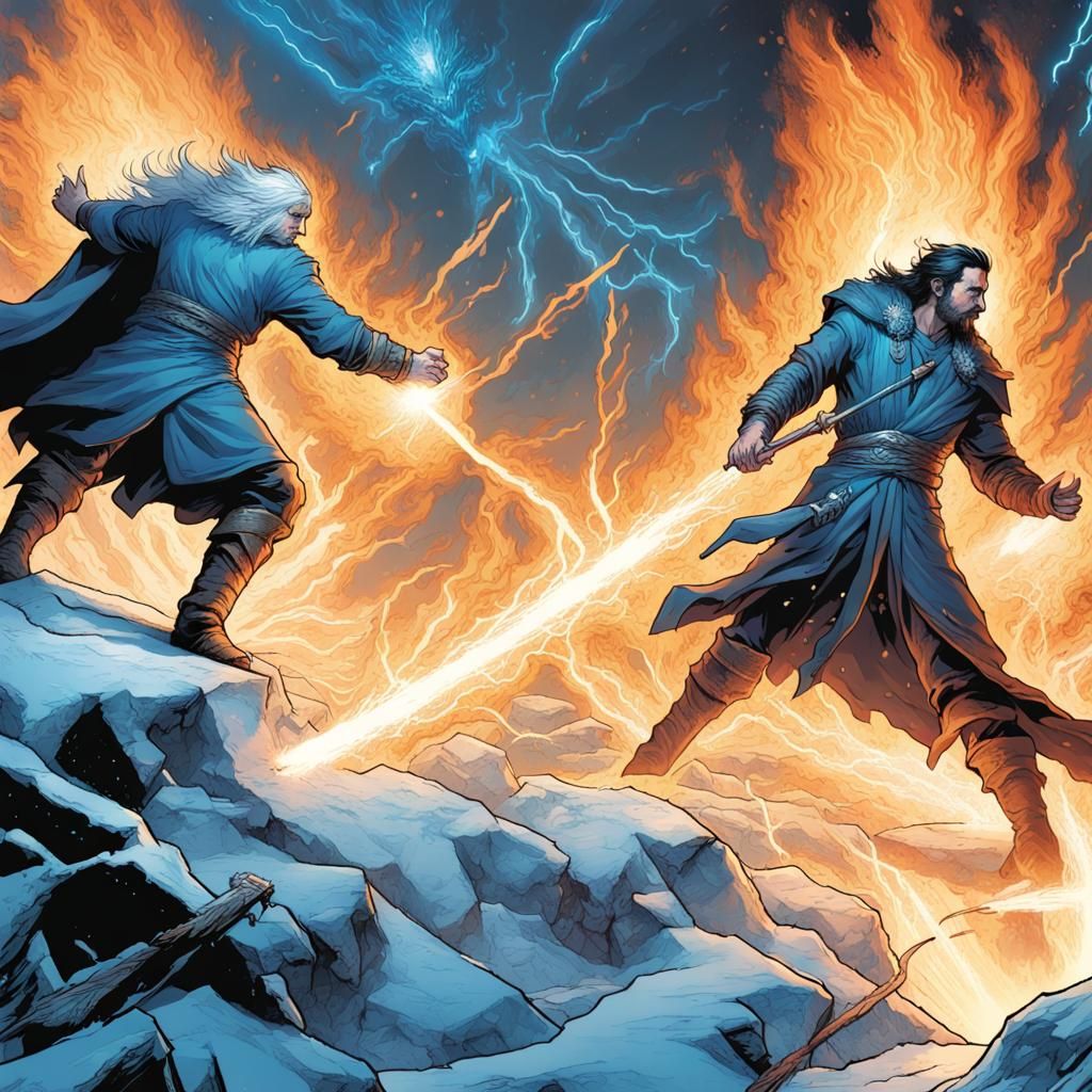 Elemental Clash in Comic Book Style