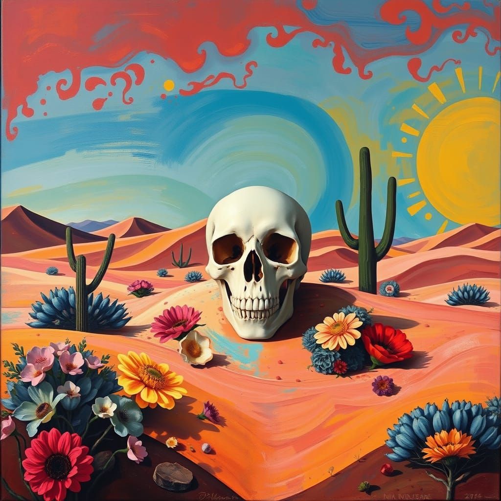 Surreal Desert Skull Landscape in O'Keeffe Style