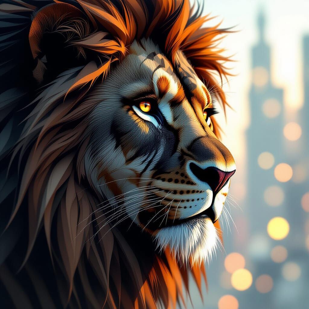 Mesmerizing Lion with Geometric Patterns in Film Noir