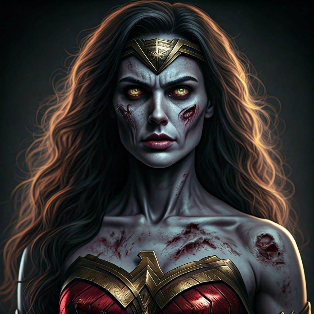 Zombie Wonder Woman Portrait in Photographic Style