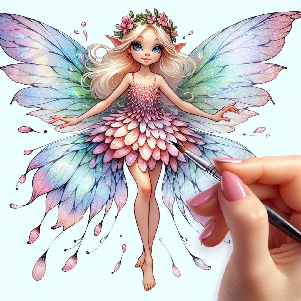 An Clean Oil ink Airbrush illustration a fairy painted in Ai...