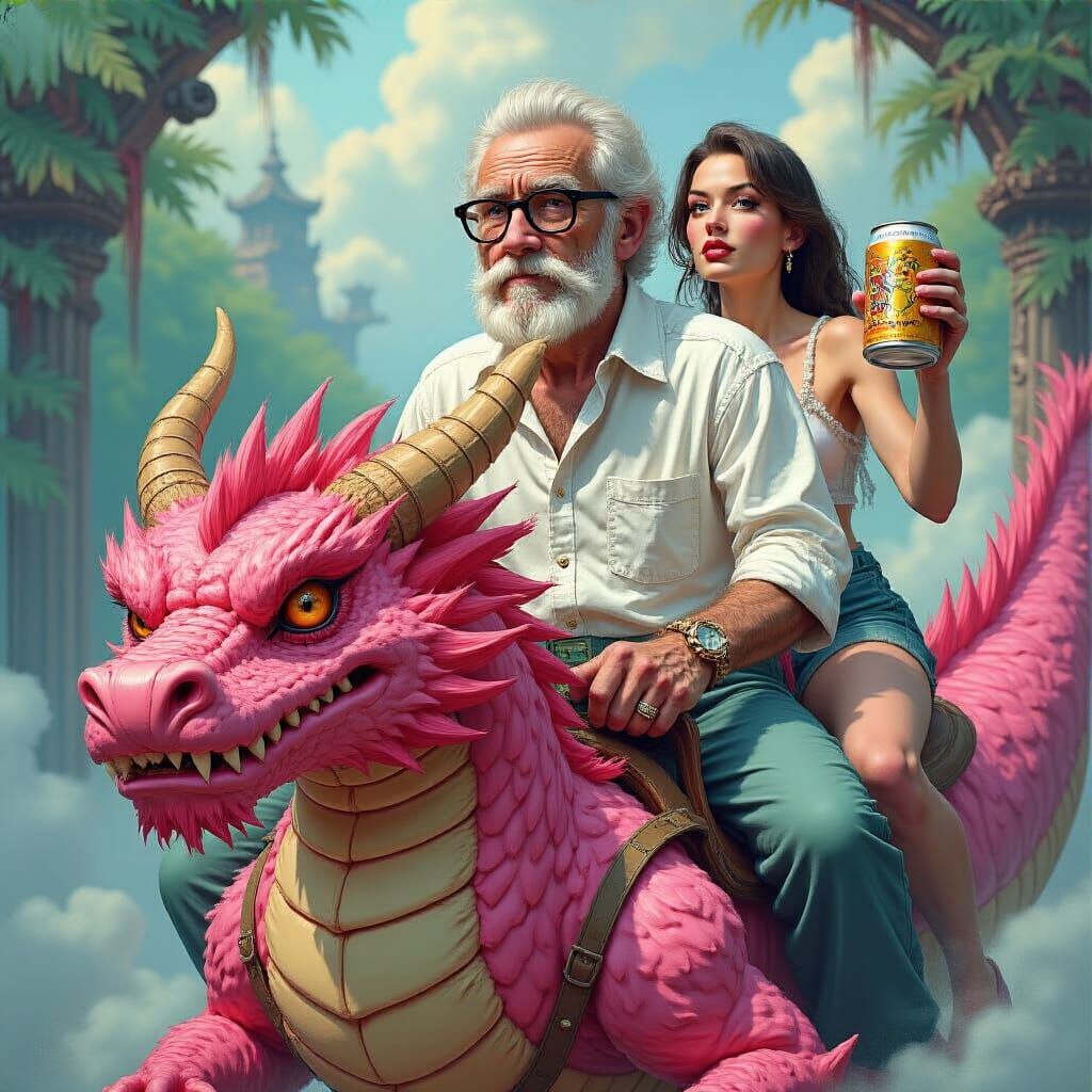 Pink Dragon Ride: A Fantasy Art Scene