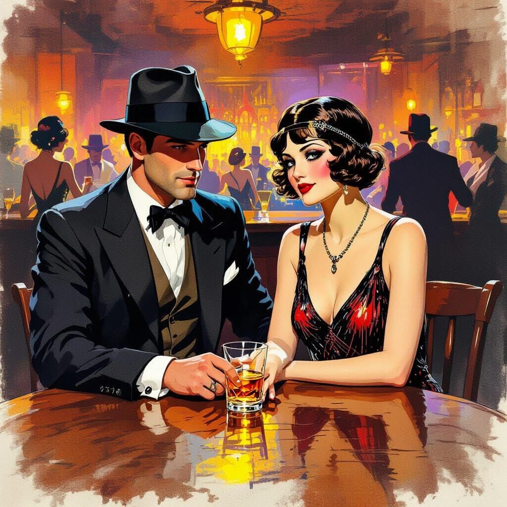 Private Eye and Flapper at Speakeasy Bar