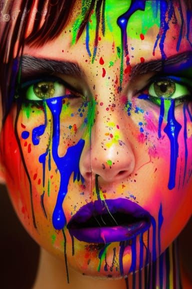 Shimmering Polytope Portrait in Splattered Iridescent Colors