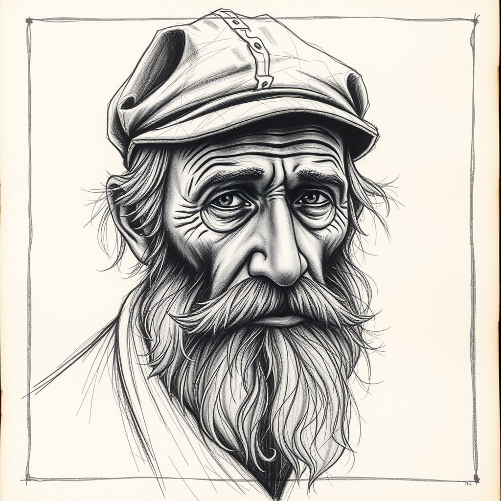 Elderly Man Charcoal Sketch