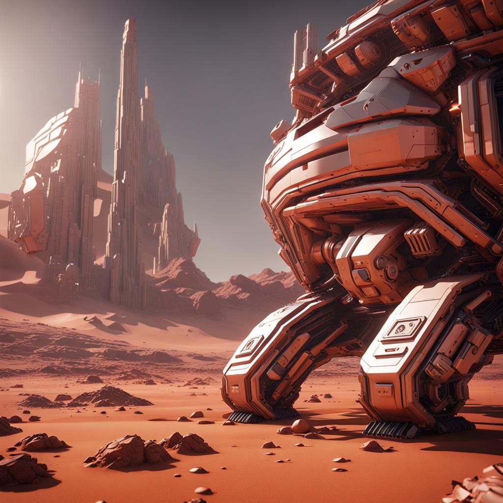 Futuristic Mars Habitat with Intricate Mechanical Details