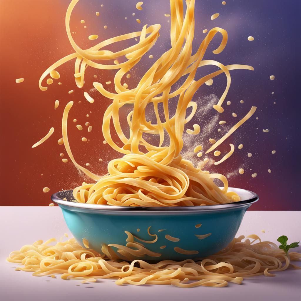 Delicious Steaming Pasta Dish in Splash Art Style