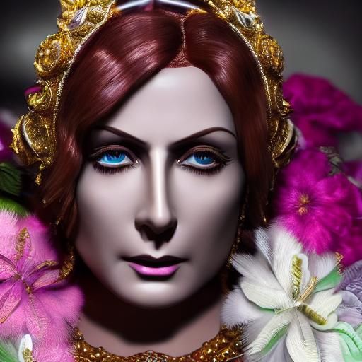 Rainbow Flower Portrait of Greta Garbo in Digital Art