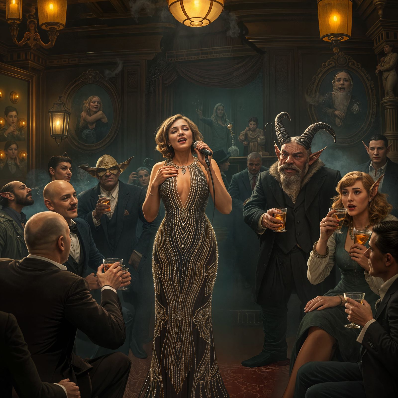 Magical Speakeasy Scene in 1920s Style