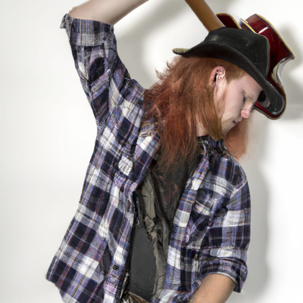 Rock Guitarist with Red Hair in Flannel Shirt
