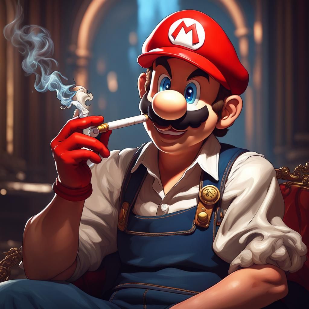 Mario Smoking: Detailed Digital Art Portrait