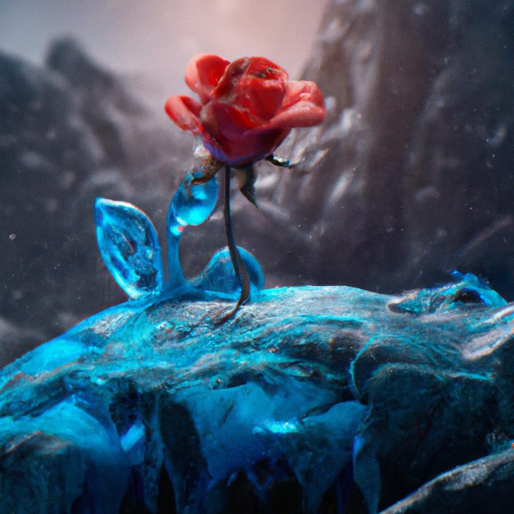 Icy Rose in Lava: Detailed Matte Painting