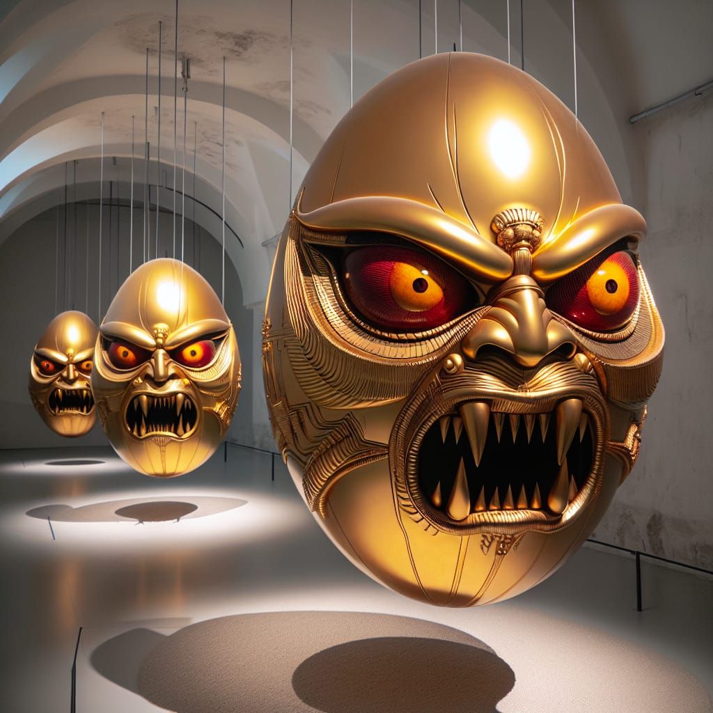 Surreal Golden Egyptian Eggs Displayed in Museum