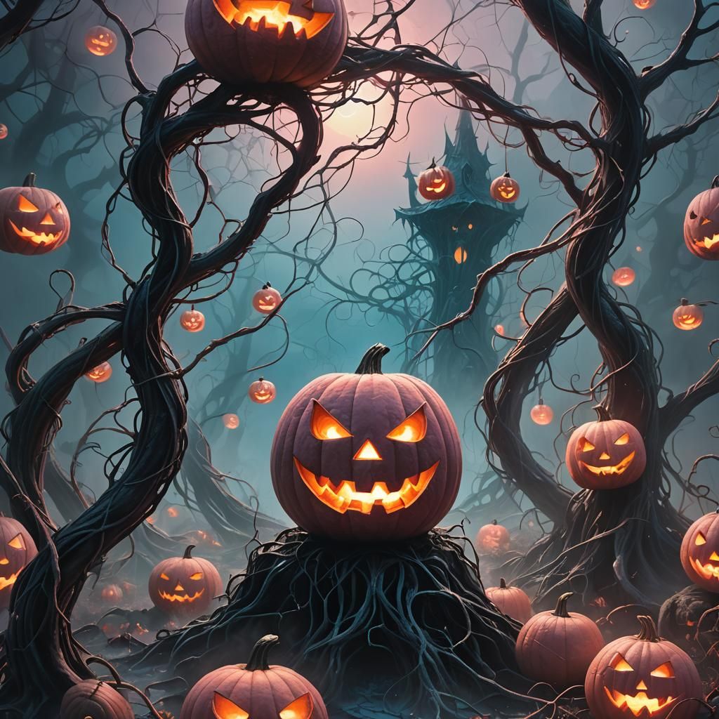 Glowing Pink Jack-o-Lantern in Dark Fantasy Style