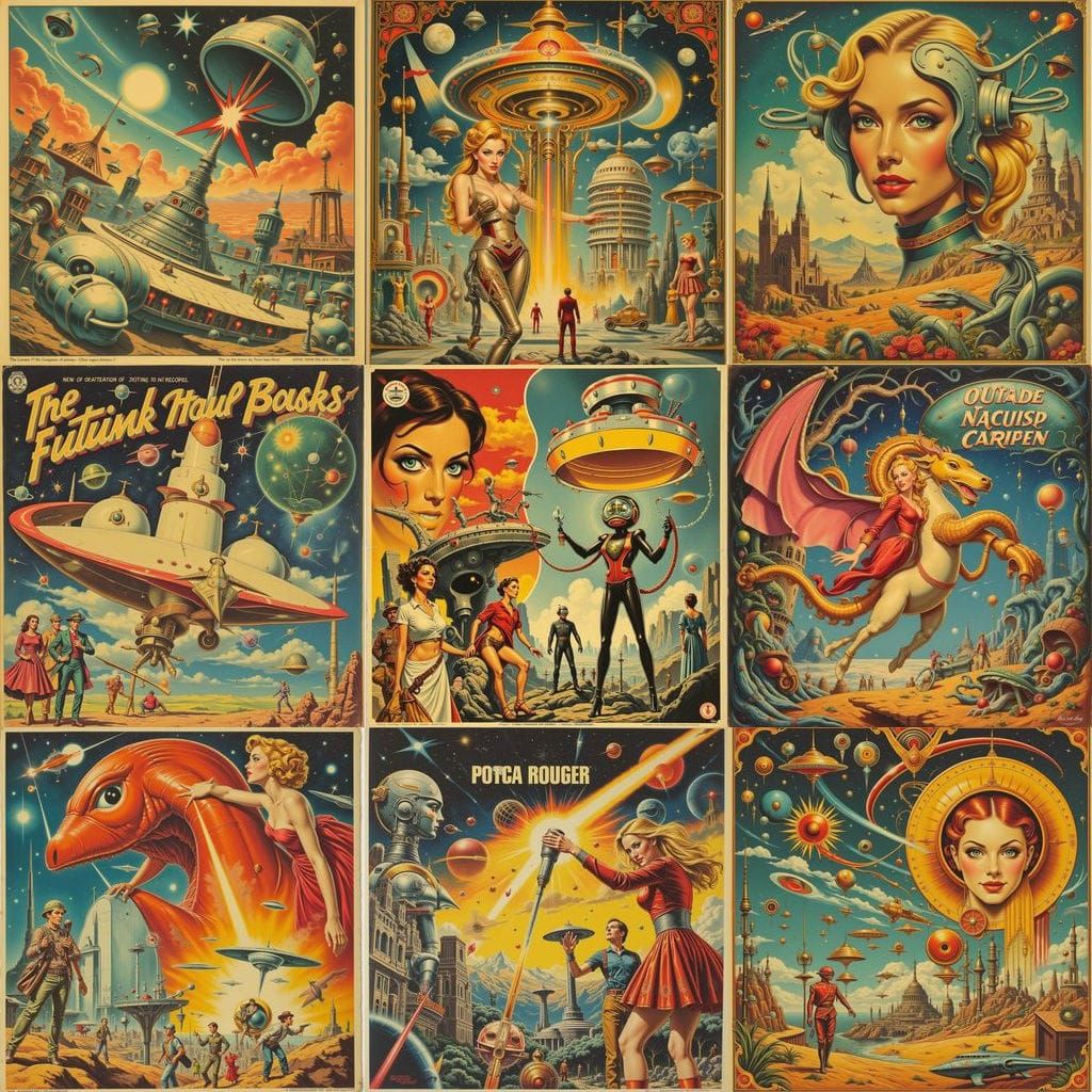 Mid Century Sci-Fi Movie Poster With Retro Futuristic Robots