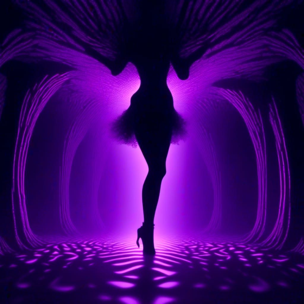 Dancing Silhouette in Purple Lit Cave