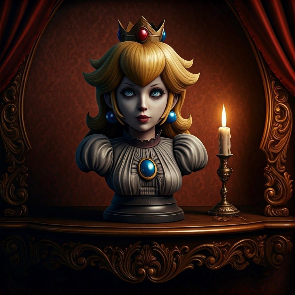 Gothic Princess Peach Statue in Hyper-Realistic Detail