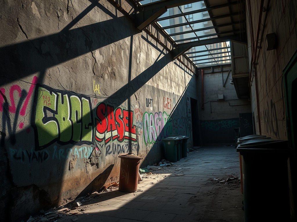 Gritty Graffiti Wall in Dark Urban Alleyway