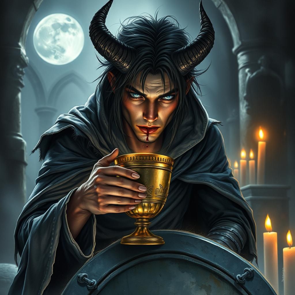 Loup Garou in Crypt: Hyperrealistic Watercolor Art