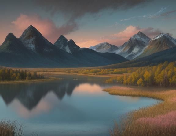 Mountain Sunset Oil Painting with Impasto Texture