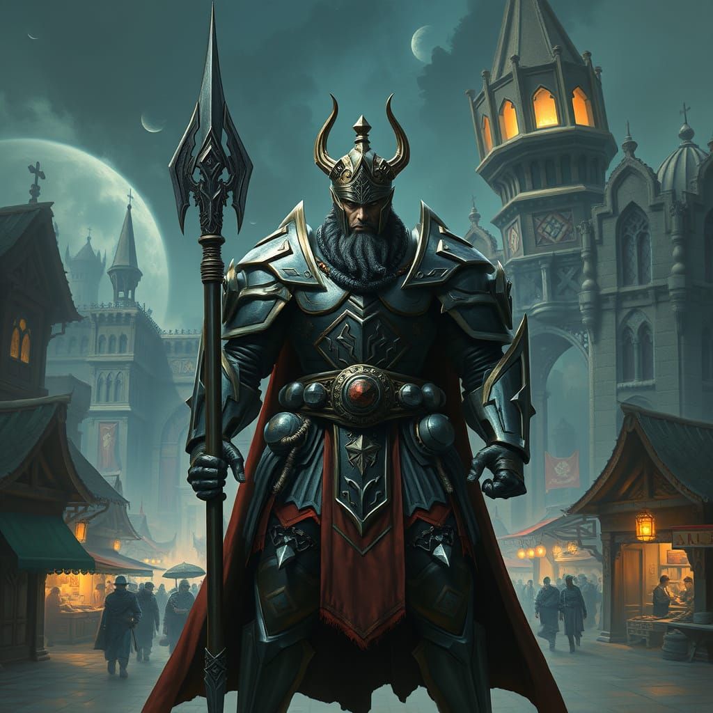 Warlord in Noxus: Imposing Armor and Majestic Architecture