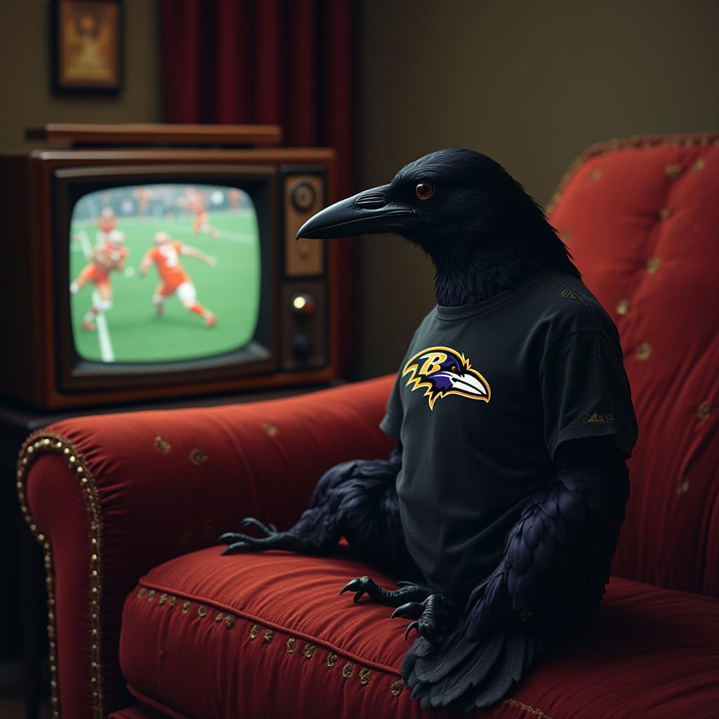 Raven Watches Football on Vintage Couch