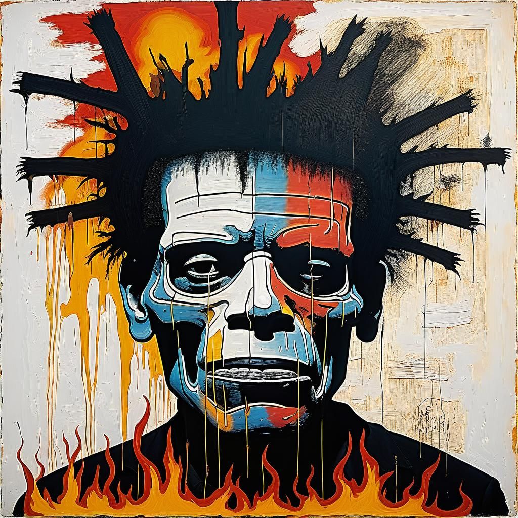 Tormented Shadow in Raging Fire: Basquiat-Inspired