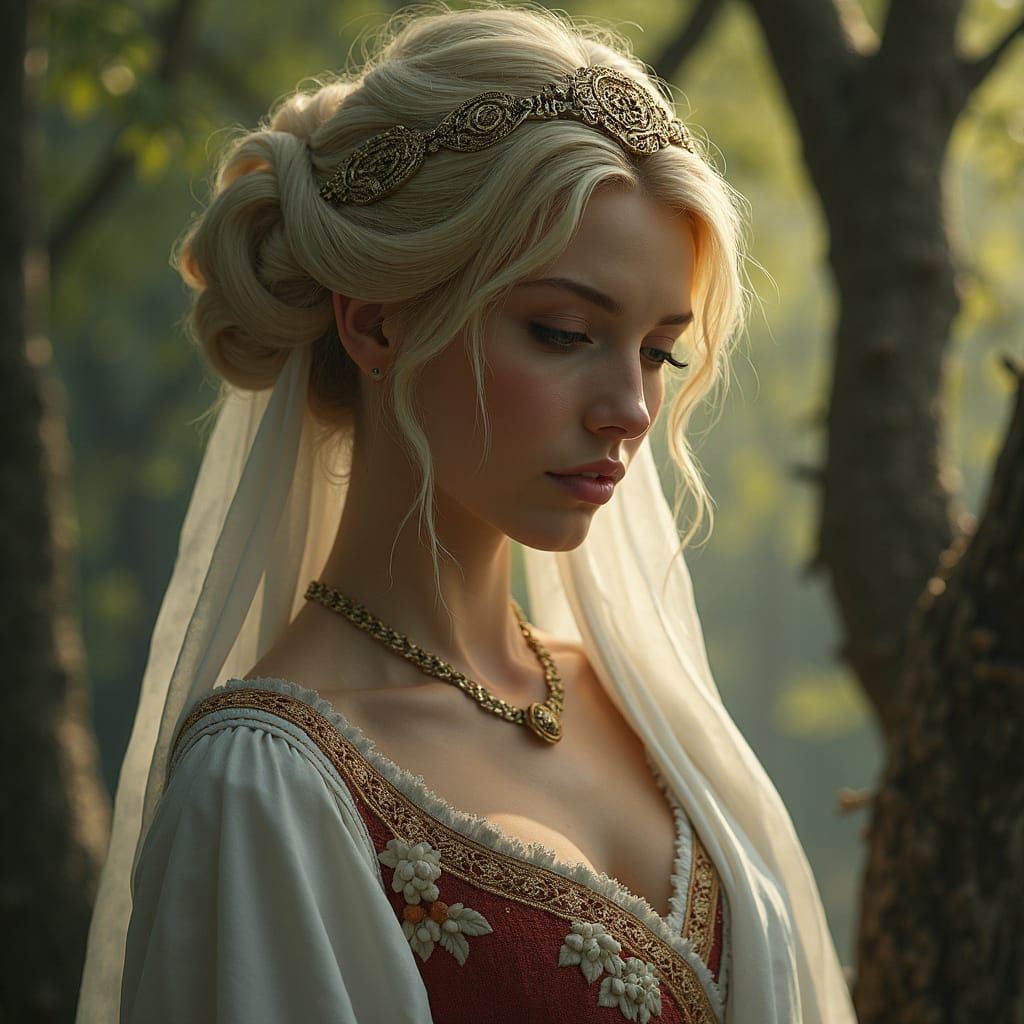 Ancient Georgian Goddess Danina Admires Walnut Tree in Sacre...