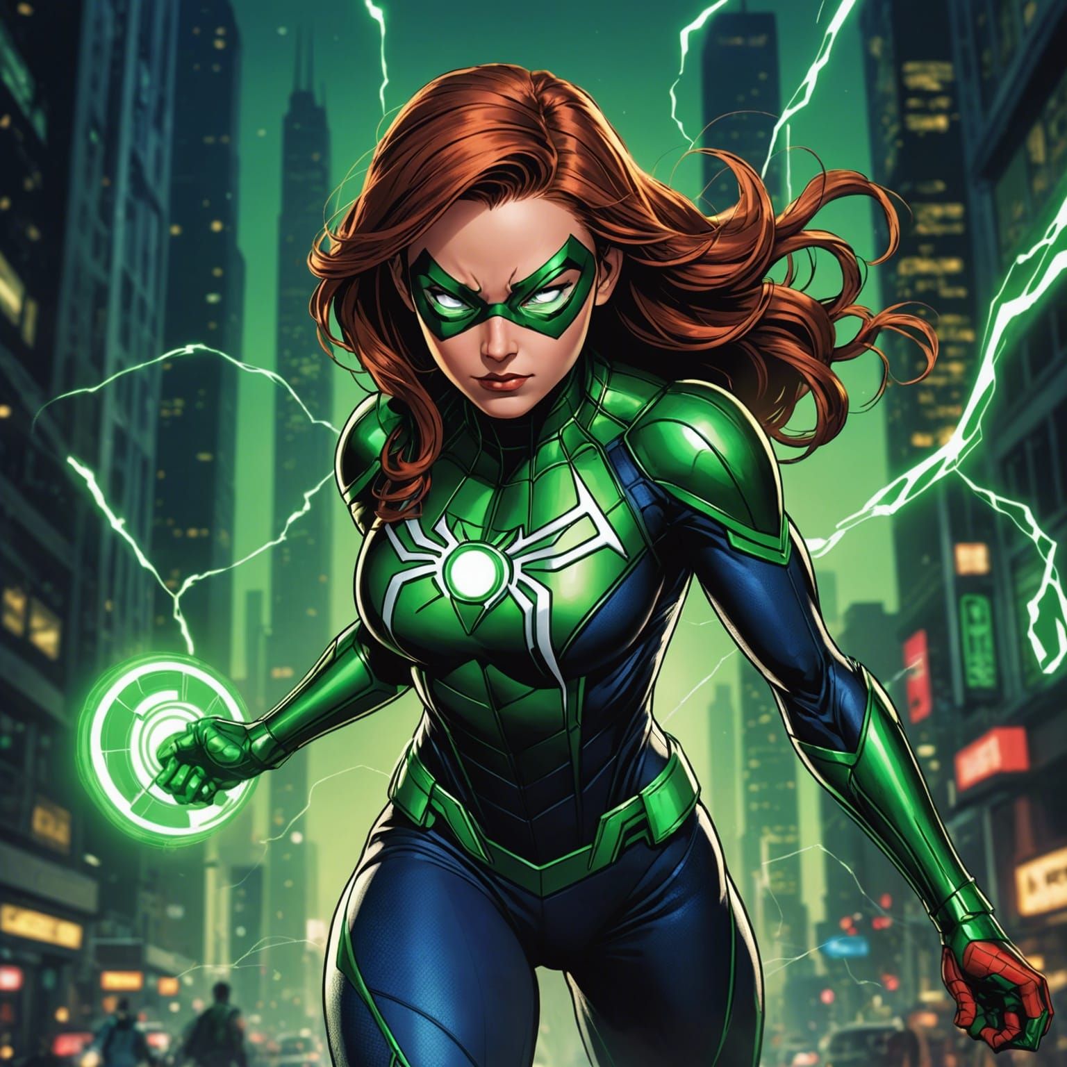 Female Spider-Man Green Lantern Fusion in Anime Style