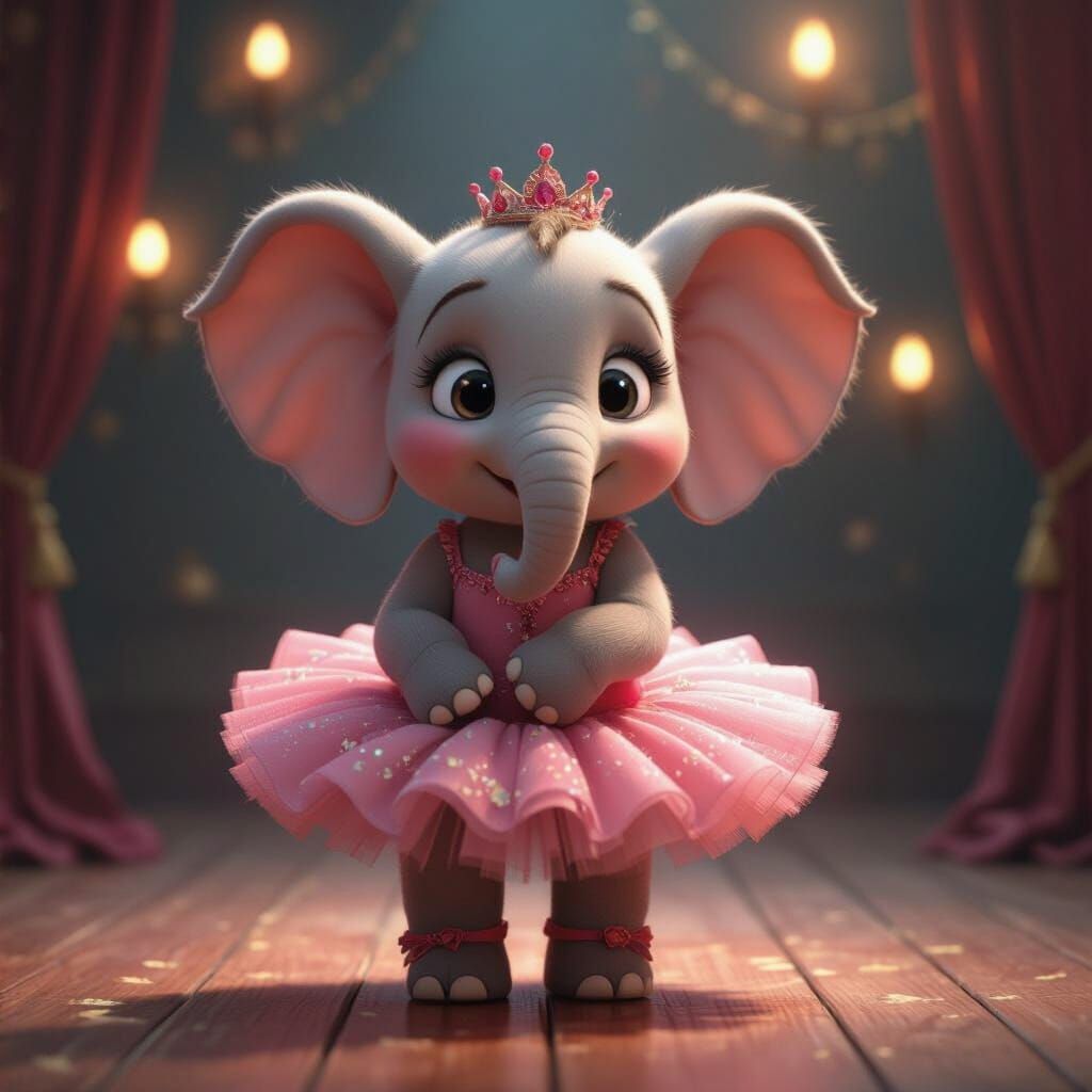 Cute Elephant Ballerina in Pink Tutu with Ballet Shoes