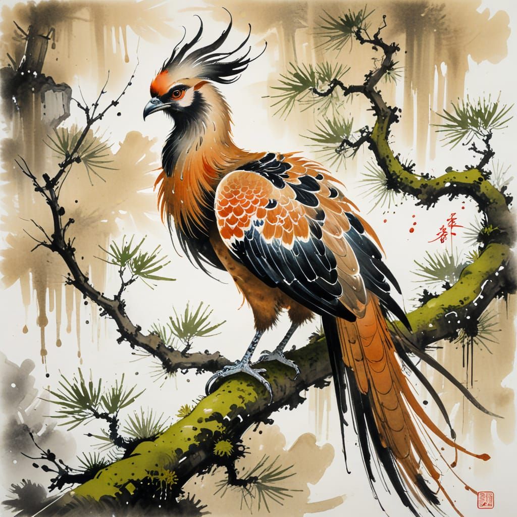 Rainbow Phoenix in Chinese Ink Wash Style