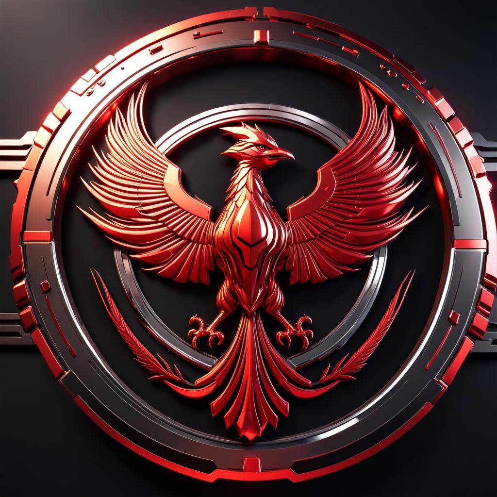 Flaming Red Phoenix Logo with Intricate Mech Details
