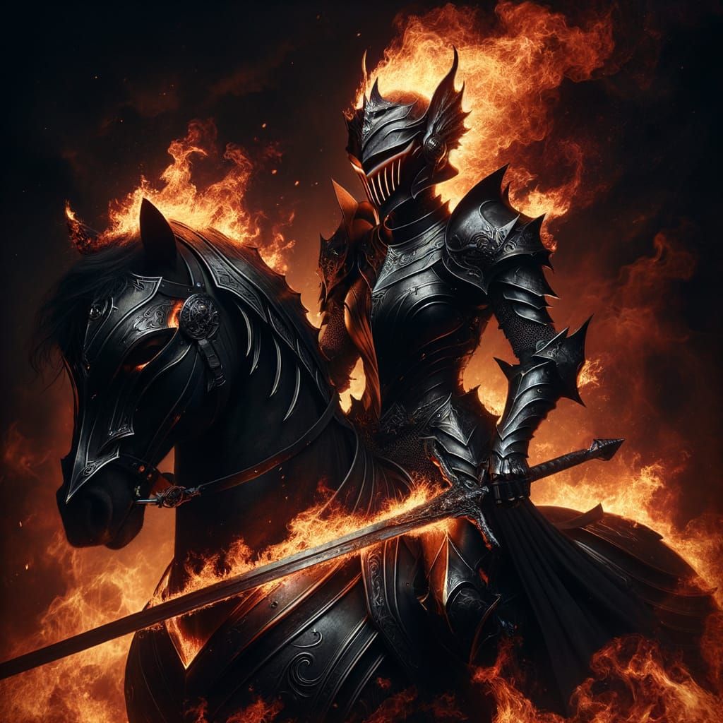 Mystical Dark Knight Empowered by Blazing Flames