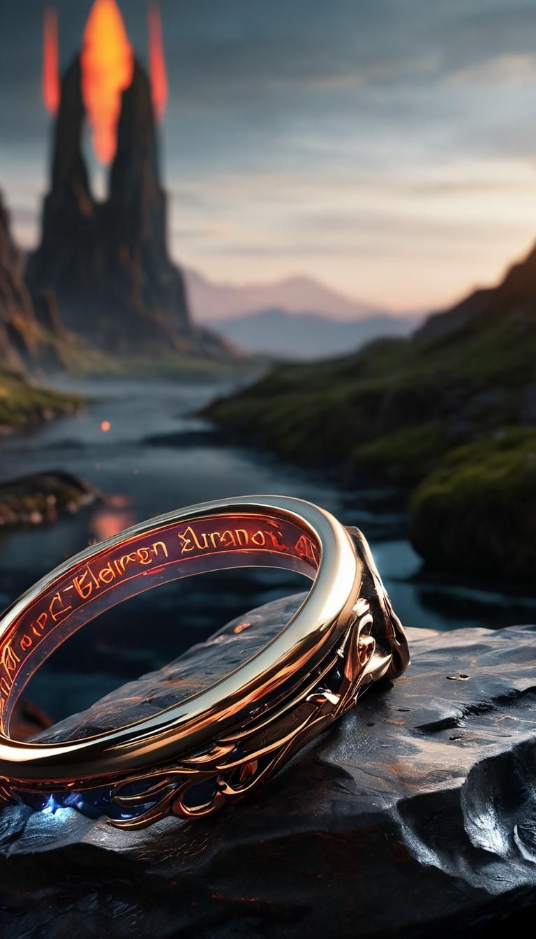 Gold Ring with Elven Script Cinematic Close-Up