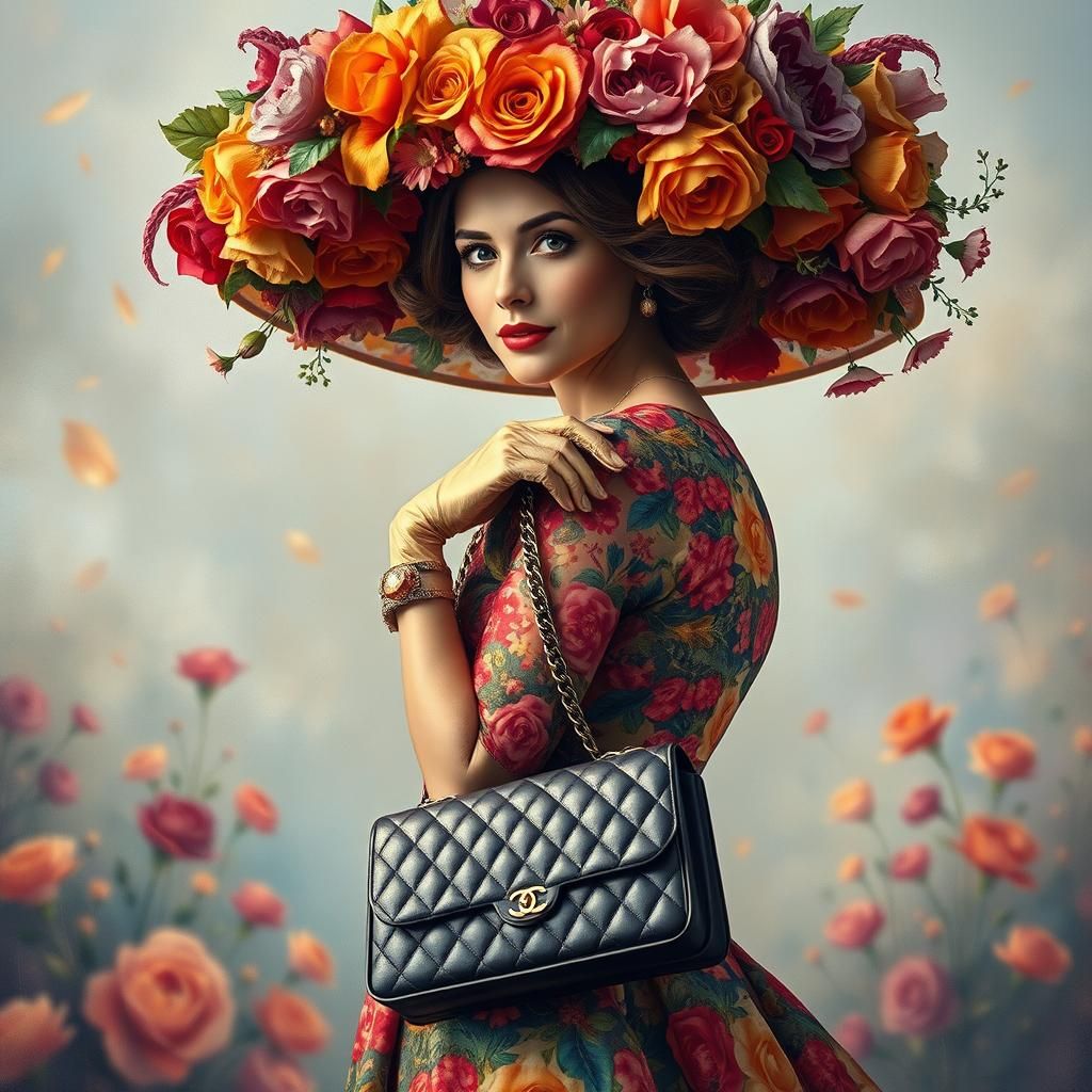 British Lady in Floral Dress: Neo-Expressionist Style