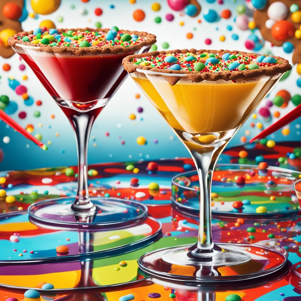 Pop Art Gingerbread Martinis on Reflective Surface