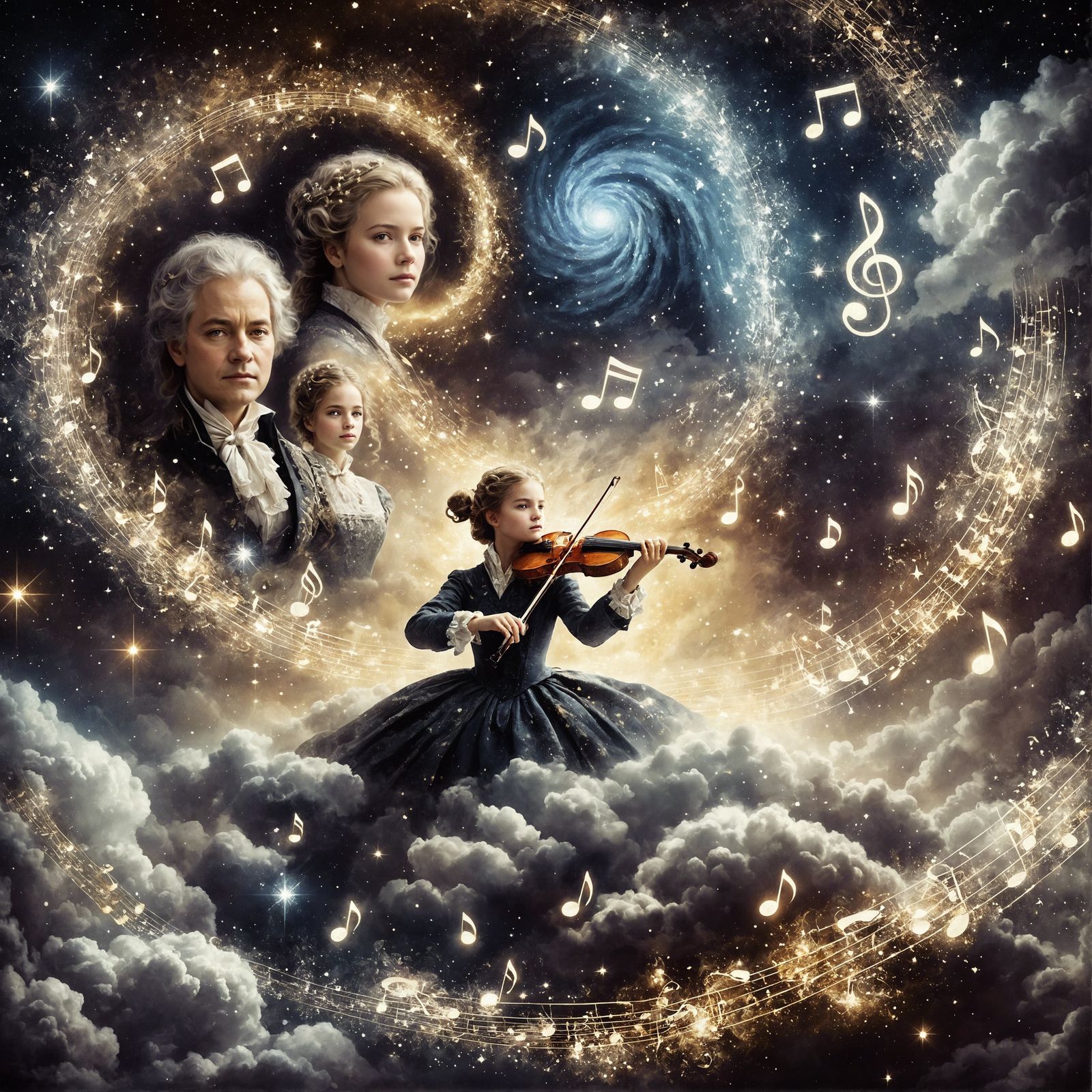 Ethereal Violinist Amidst Celestial Symphony, Splash Art