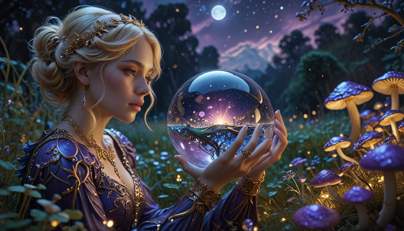 Woman with Crystal Ball: Art Nouveau Hyper-Realism
